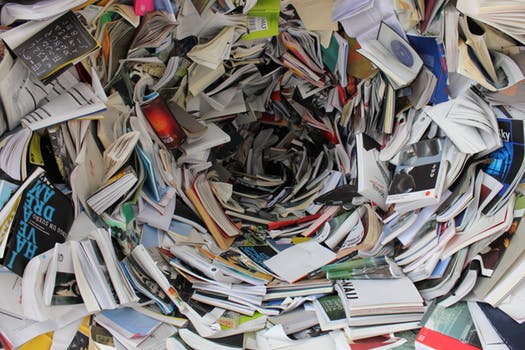 Vortex of old books and papers to go in recycling