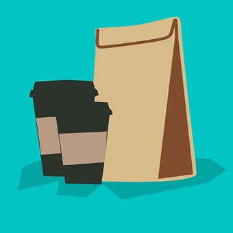coffee cups and bag for recycling 